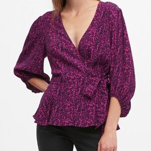 BANANA REPUBLIC Pink and Black peplum wrap blouse M Tall